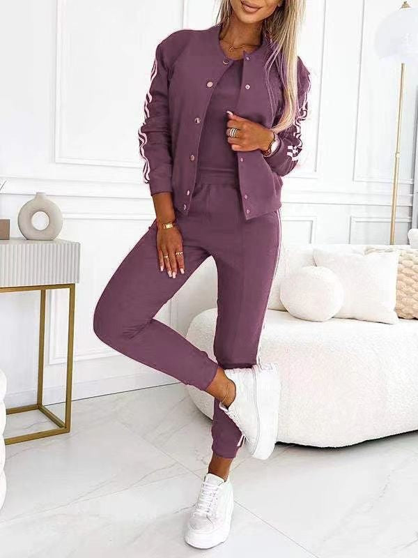 Damen nan sportliches Jogginganzug-Set mit Collegejacke, kurzes Top und slim-fit Jogginghose Echo Archiv