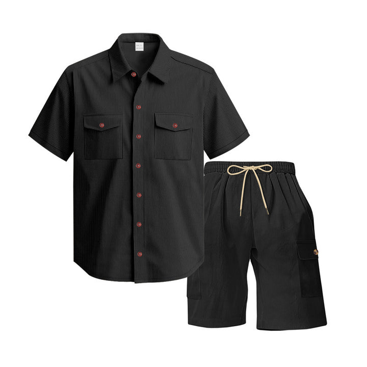 Herren lässiges Freizeit-Set mit Kurzarmhemd und cargo Shorts Echoarchiv