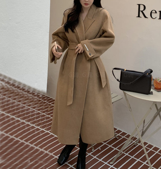 Damen Langer Wollmantel mit Bindegürtel, Oversize‑Silhouette und Ballonärmeln – Montévia