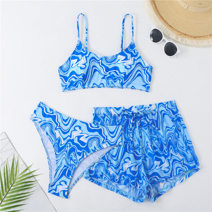 Damen Bikini-Set mit kreativem Marmormuster und bequemem Shorts Echo Archiv