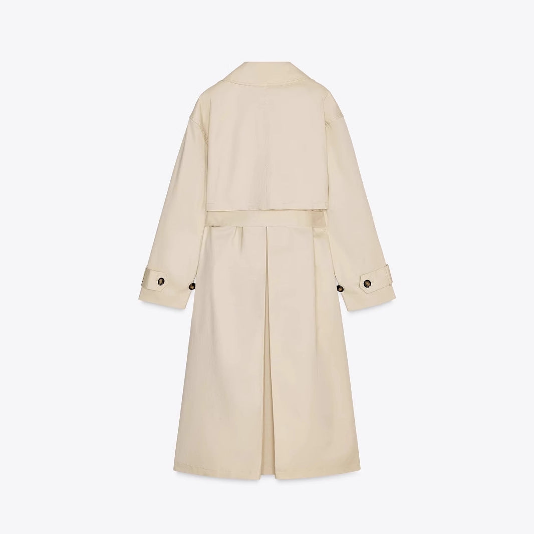 Damen Lang geschnittener Trenchcoat mit Rückfalte, Sturmklappe und Taillengürtel Echo Archiv