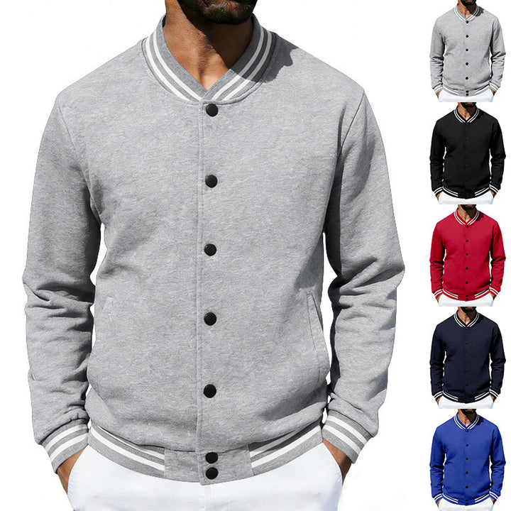 Herren Varsity-Bomberjacke aus Sweat mit gestreiftem Rippkragen – Brevano