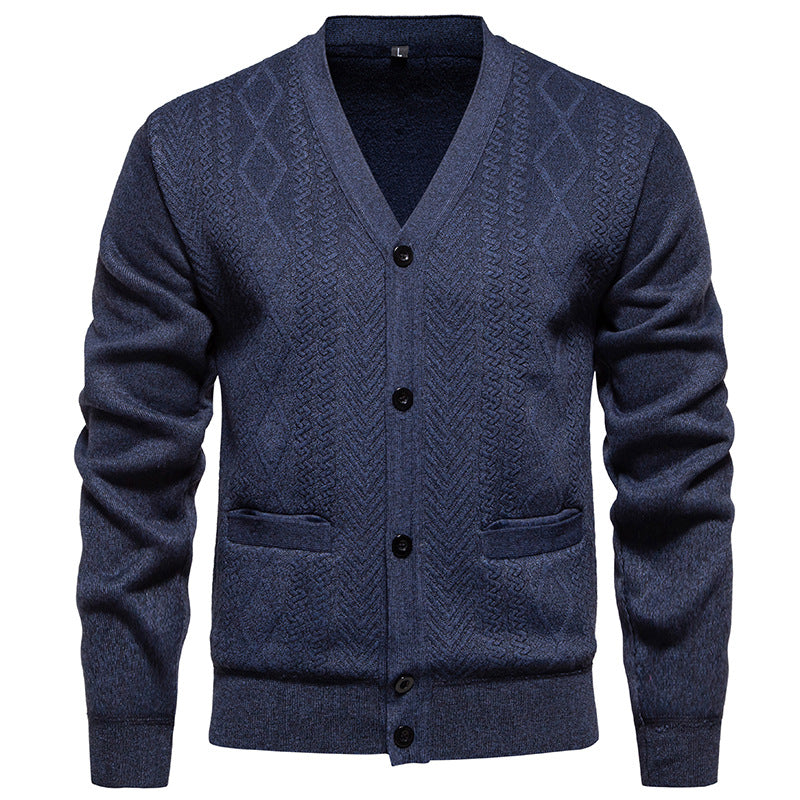 Herren klassische Strickjacke mit strukturiertem Design und praktischen Taschen Echoarchiv