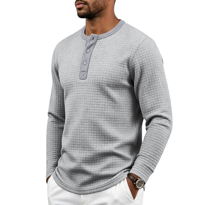 Herren Texturiertes Thermo-Henley-Langarmshirt mit Waffelstruktur und abgerundetem Saum Echoarchiv