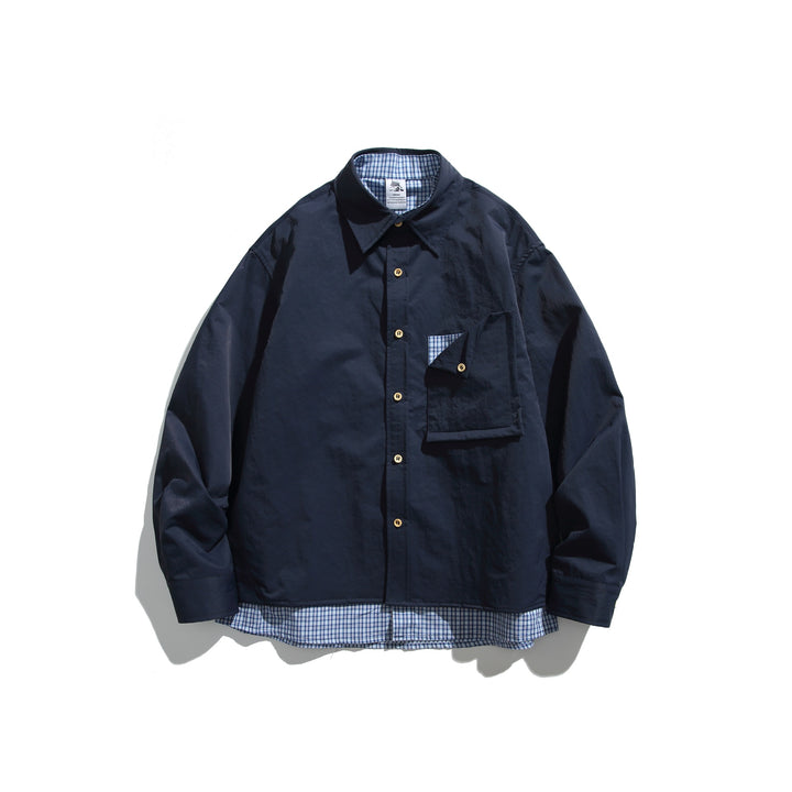 Herren Boxy-Overshirt im Layer-Look mit kariertem Innenfutter, Brusttasche und Holzknöpfen Echoarchiv