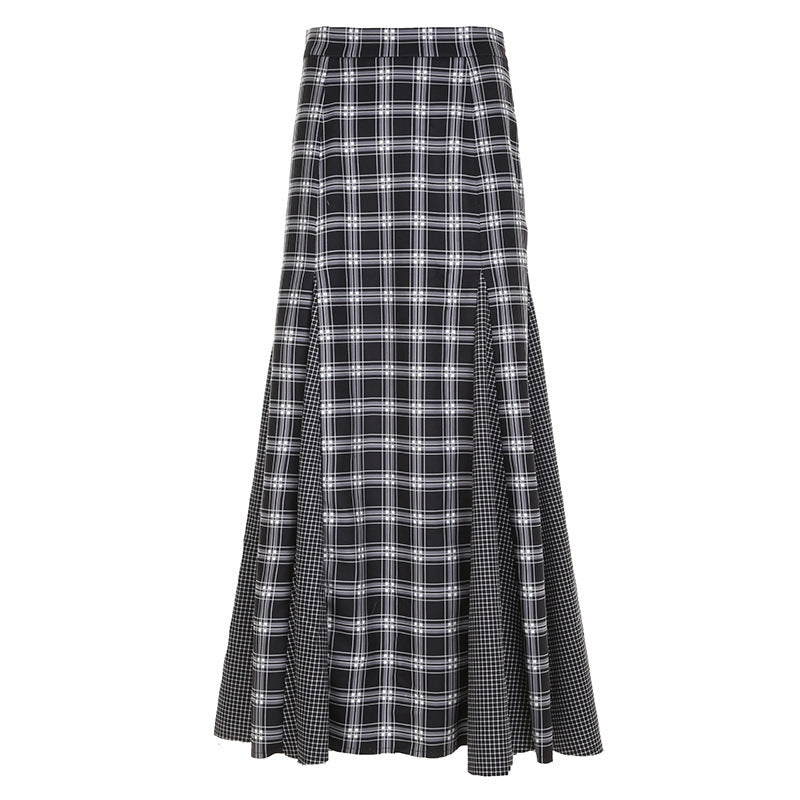 Damen Maxirock mit taillierter Passform, kontrastierenden Karopaneelen und ausgestellter Godet-Silhouette – Rosévia