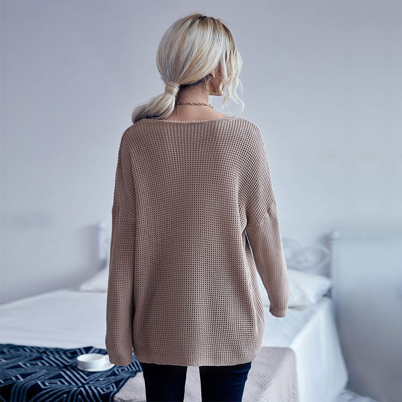 Damen Oversize Waffelstrick-Pullover mit One-Shoulder-Schnitt und lässigem Saum Echoarchiv