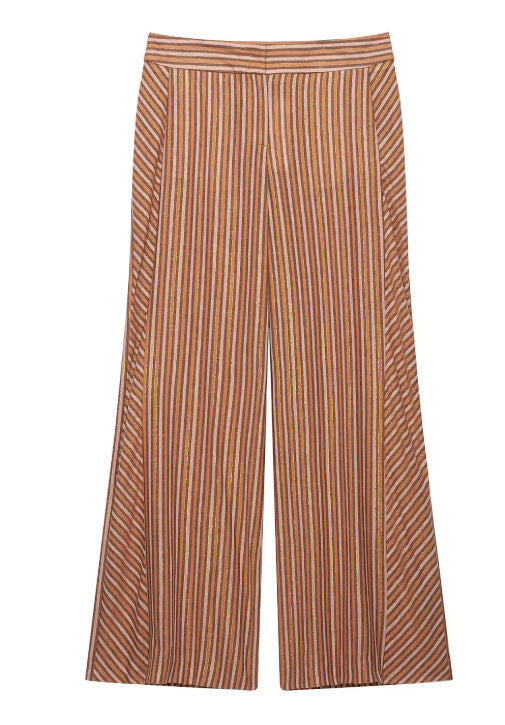 Damen Weite Palazzo‑Strickhose mit hoher Taille und vertikaler Streifenstruktur Echo Archiv