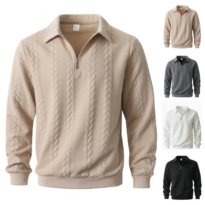 Herren nan Halbzip-Pullover mit Kentkragen, Zopfstrickstruktur und geripptem Saum Echo Archiv
