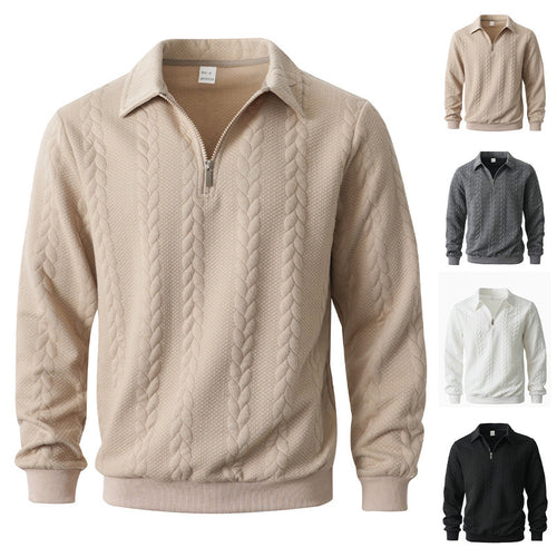 Herren nan Halbzip-Pullover mit Kentkragen, Zopfstrickstruktur und geripptem Saum Echo Archiv