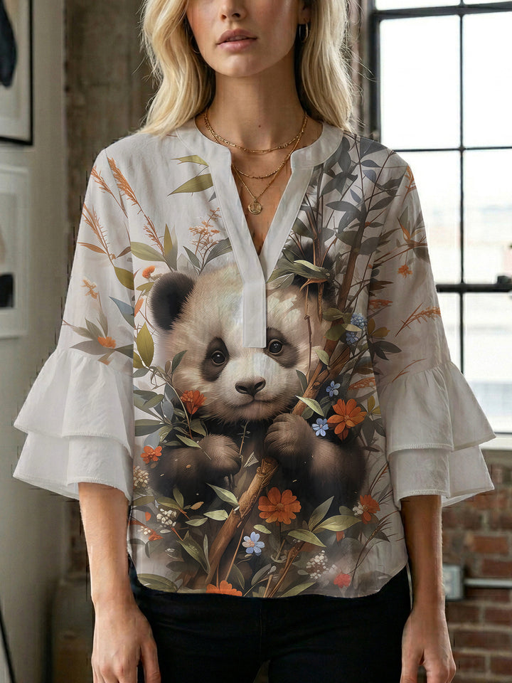 Damen Elegantes Oberteil mit voluminösen Rüchenärmeln und floralem Druck Echo Archiv