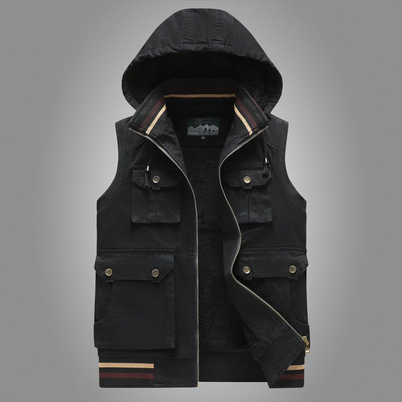 Herren Utility-Weste mit Kapuze, Teddyfutter und Multifachtaschen – Marzano
