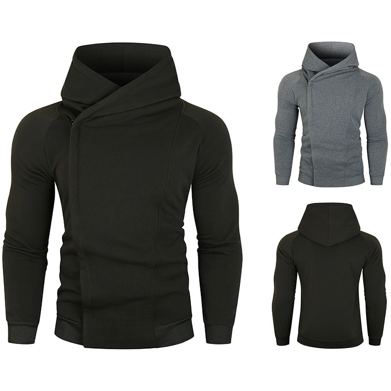 Herren nan asymmetrischer Kapuzenpullover mit Wickelkragen und verdeckter Knopfleiste, schlanke sportive Passform Echo Archiv