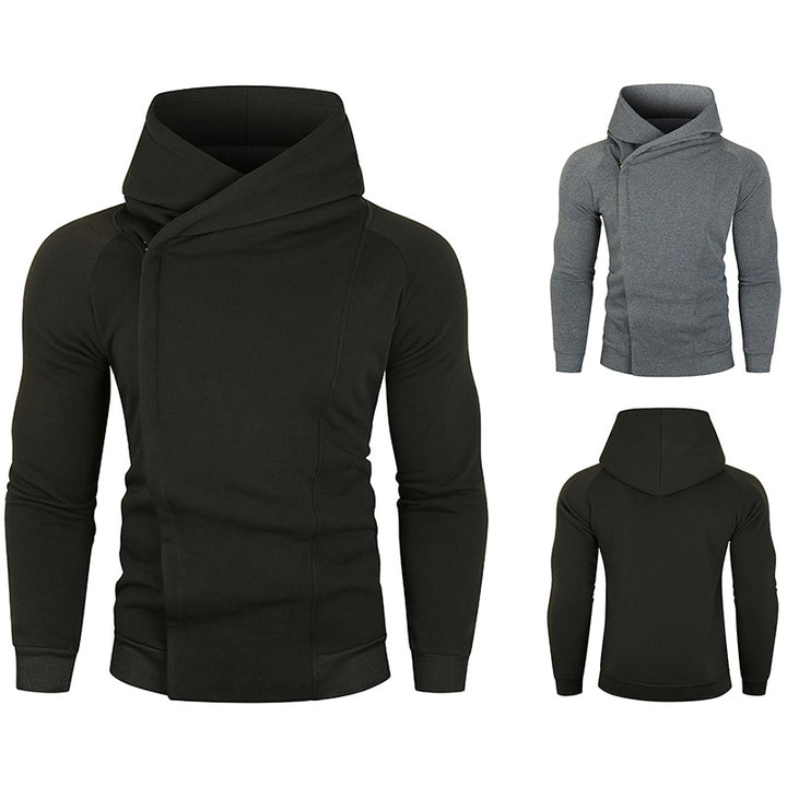 Herren nan asymmetrischer Kapuzenpullover mit Wickelkragen und verdeckter Knopfleiste, schlanke sportive Passform Echo Archiv