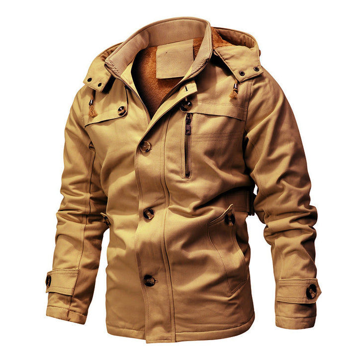 Herren Parka-Jacke mit Kapuze, Thermofutter und Metallknöpfen Echoarchiv