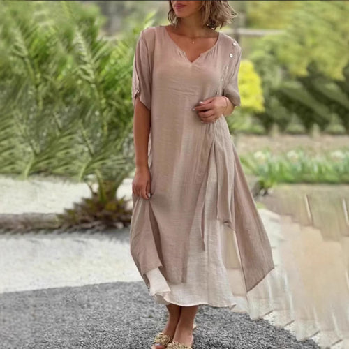 Damen nan zweilagiges Hemdkleid mit asymmetrischem Lagenrock, seitlicher Zierknopfleiste und Tunnelzug Echo Archiv