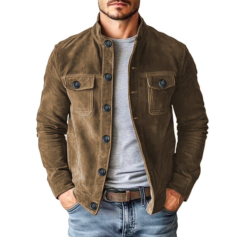 Herren modische Wildlederjacke mit praktischen Taschen Echoarchiv