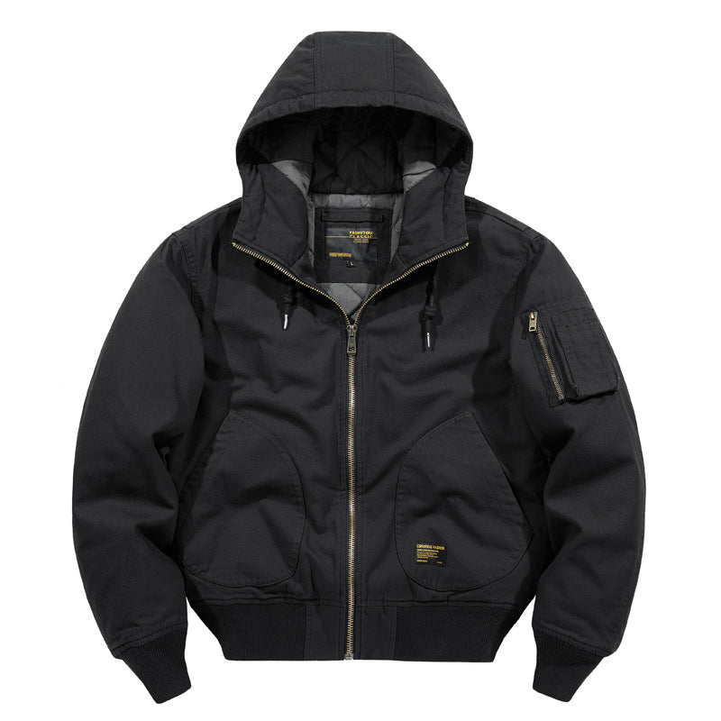 Herren  isolierte Kapuzen-Canvas-Arbeitsjacke Bomber mit geschwungenen Handtaschen und verstärktem Ärmel-Reißverschlussfach Echo Archiv