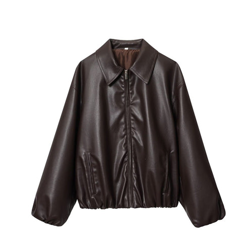 Damen Kurz geschnittener Oversize‑Blouson aus veganem Kunstleder mit Hemdkragen und elastischem Saum Echo Archiv