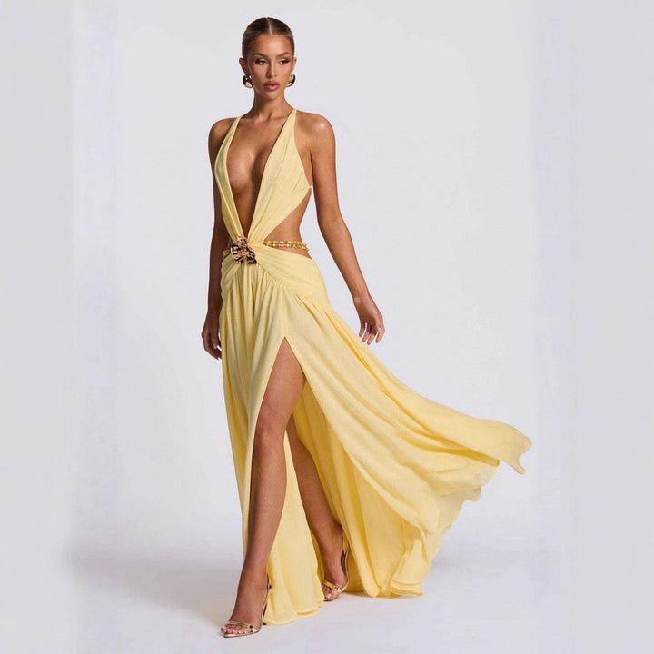 Damen Maxikleid mit tiefem V-Ausschnitt und elegantem Wickeldesign Echo Archiv