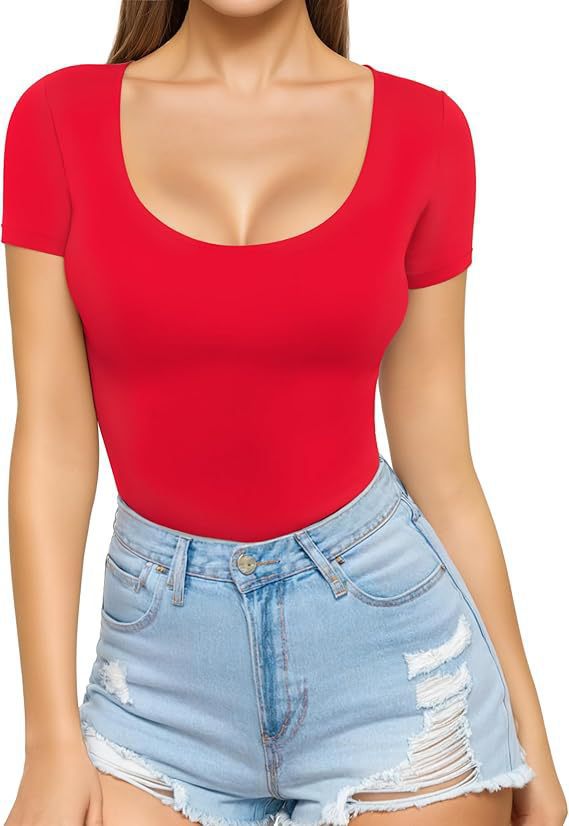 Damen figurbetontes Kurzarm-Body mit rundem Ausschnitt und nahtlosem Design Echo Archiv