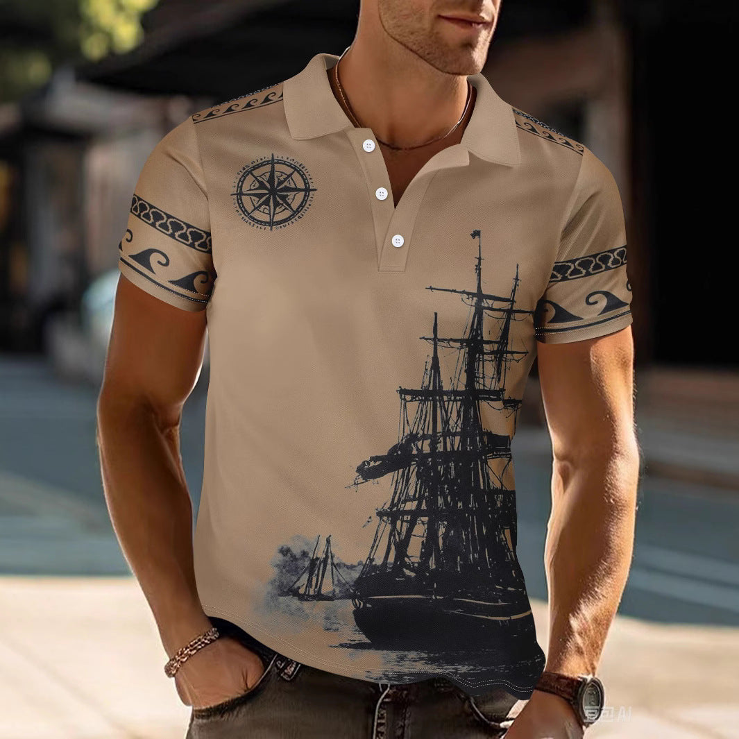 Herren Poloshirt mit maritimem Motiv und modernem Schnitt Echoarchiv