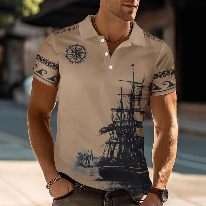 Herren Poloshirt mit maritimem Motiv und modernem Schnitt Echoarchiv