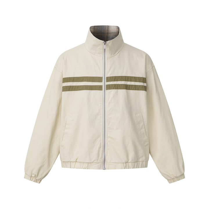 Unisex Kurz geschnittene Boxy-Blousonjacke mit Stehkragen und horizontalen Brustpaspeln Echoarchiv