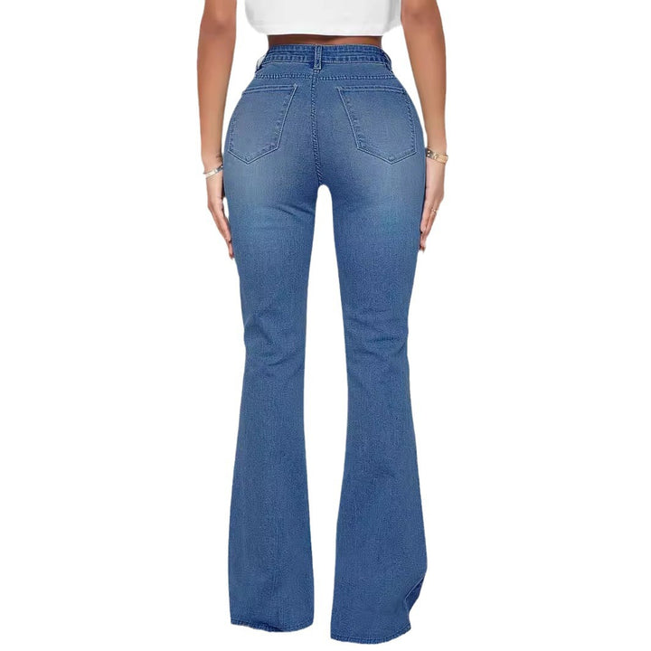 Damen Jeans-Schlaghose mit hoher Taille und Perlenapplikation Echo Archiv