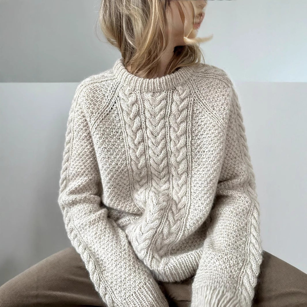 Damen Übergroßer Strickpullover mit Zopfmuster – Mavelle