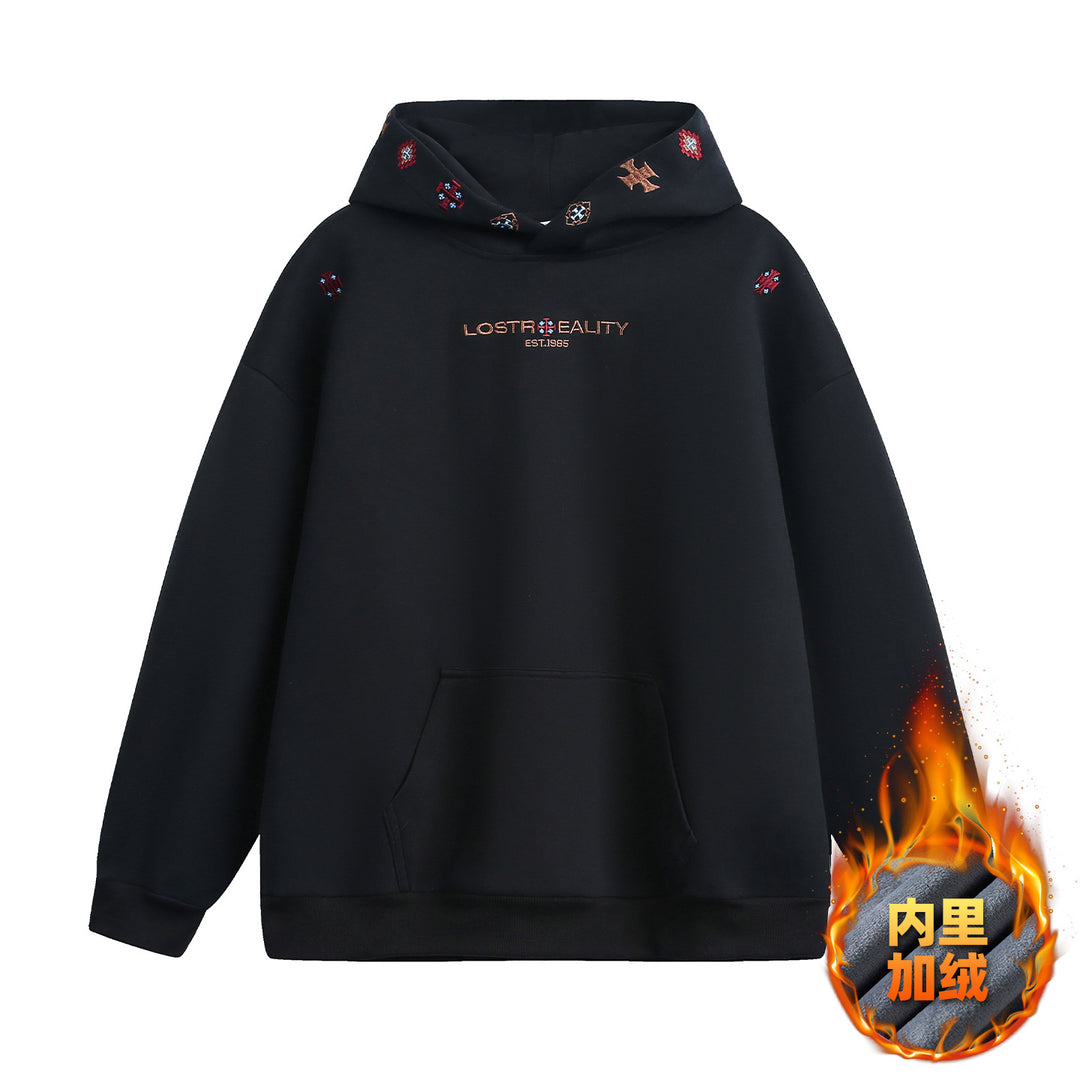 Unisex Oversize Kapuzenpullover mit bestickter Kapuze und Kängurutasche Echo Archiv