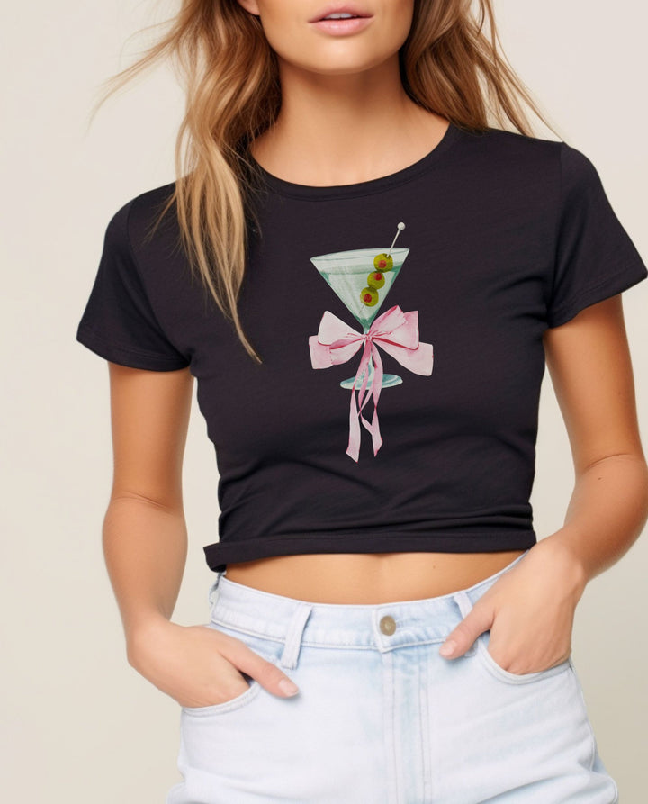 Damen Cropped T-Shirt mit trendy Cocktail-Design Echo Archiv