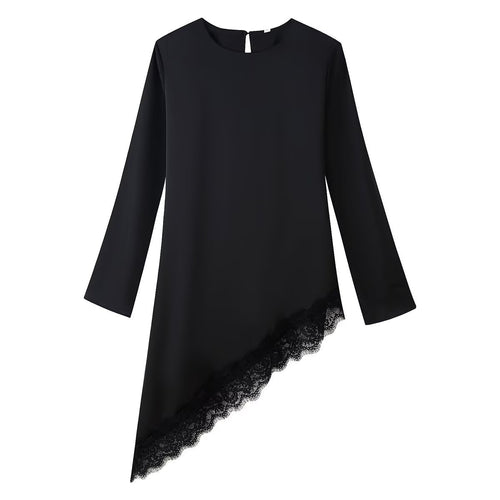 Damen Asymmetrische Tunika mit Spitzensaum und Langarm Echoarchiv