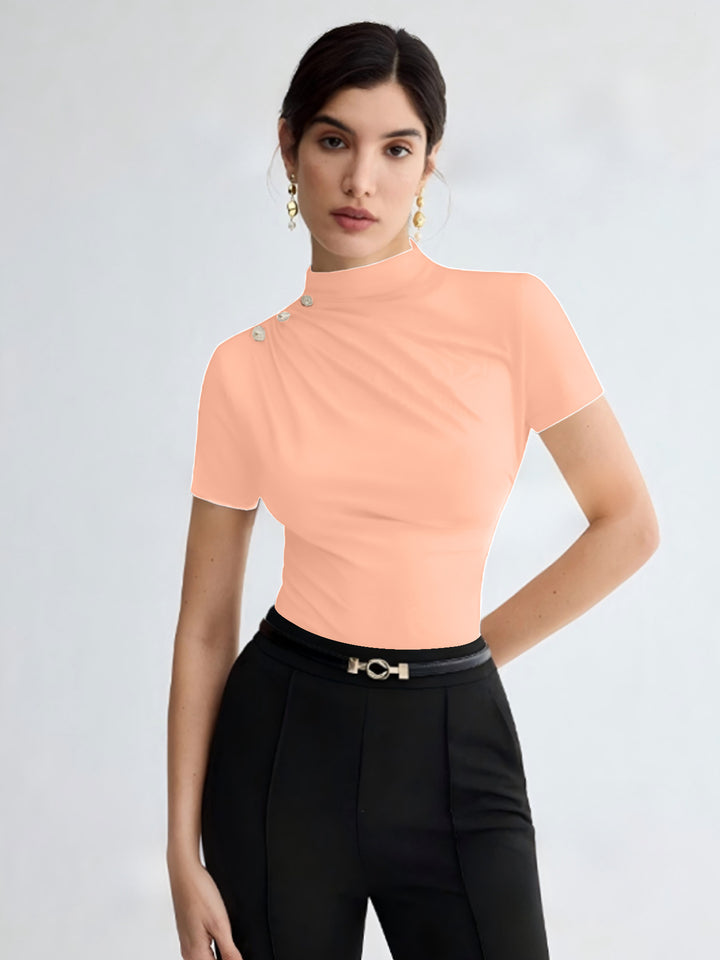 Damen elegantes Oberteil mit dekorativen Knopfdetails und modernem Stehkragen Echo Archiv
