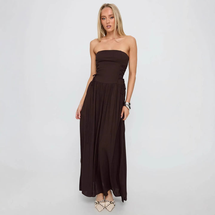 Damen Maxi-Kleid mit schulterfreiem Design und seitlichen Rüschendetails Echo Archiv
