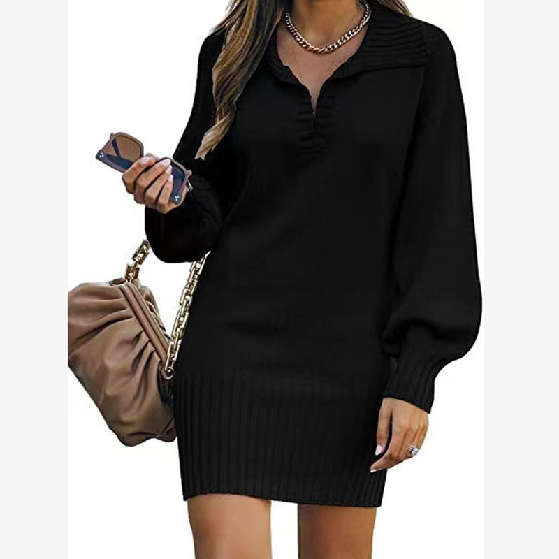 Damen nan schulterfreies Strickminikleid mit weitem V-Ausschnitt und Rippbund Echo Archiv