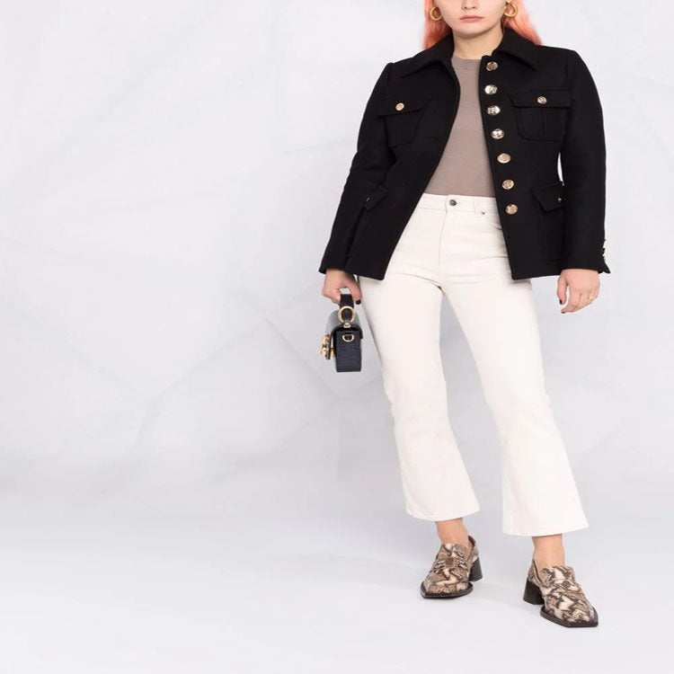 Damen Kurze militärinspirierte Wollmix‑Jacke mit Zierknöpfen Echoarchiv