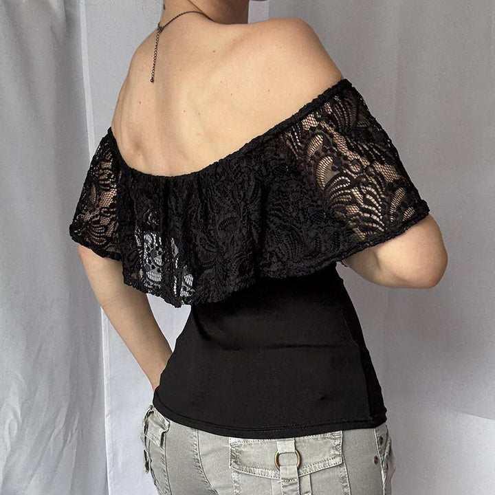 Damen Oberteil mit Spitzen-Overlay und schulterfreiem Design Echo Archiv