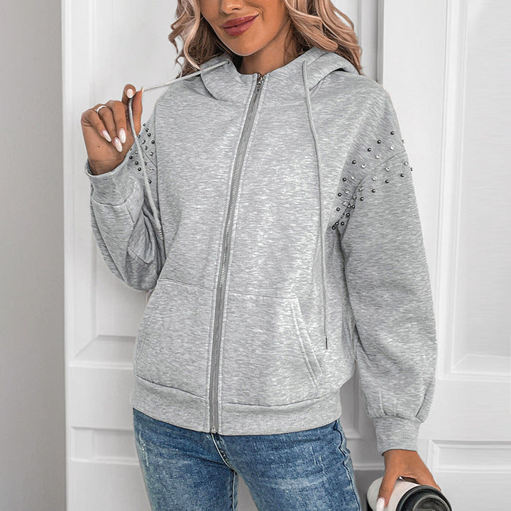 Damen Kapuzenjacke mit Reißverschluss und Perlendetail an den Ärmeln Echoarchiv