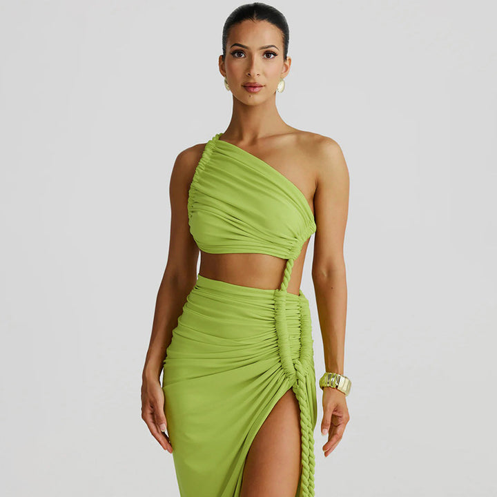Damen Elegantes, einseitiges Maxikleid mit raffinierten Drapierungen Echo Archiv