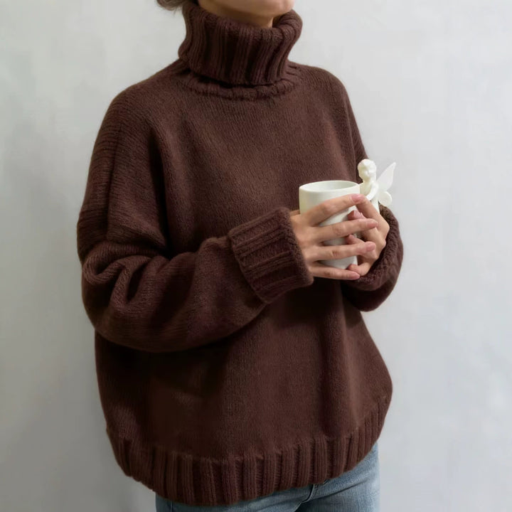 Damen Oversize-Rollkragenpullover im Fluffy-Mix mit breiten gerippten Bündchen – Mavelle