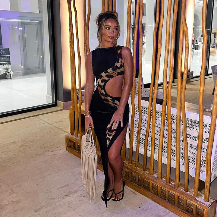 Damen Schickes Maxi-Kleid mit aufregendem cut-out Design und hohem Schlitz Echo Archiv