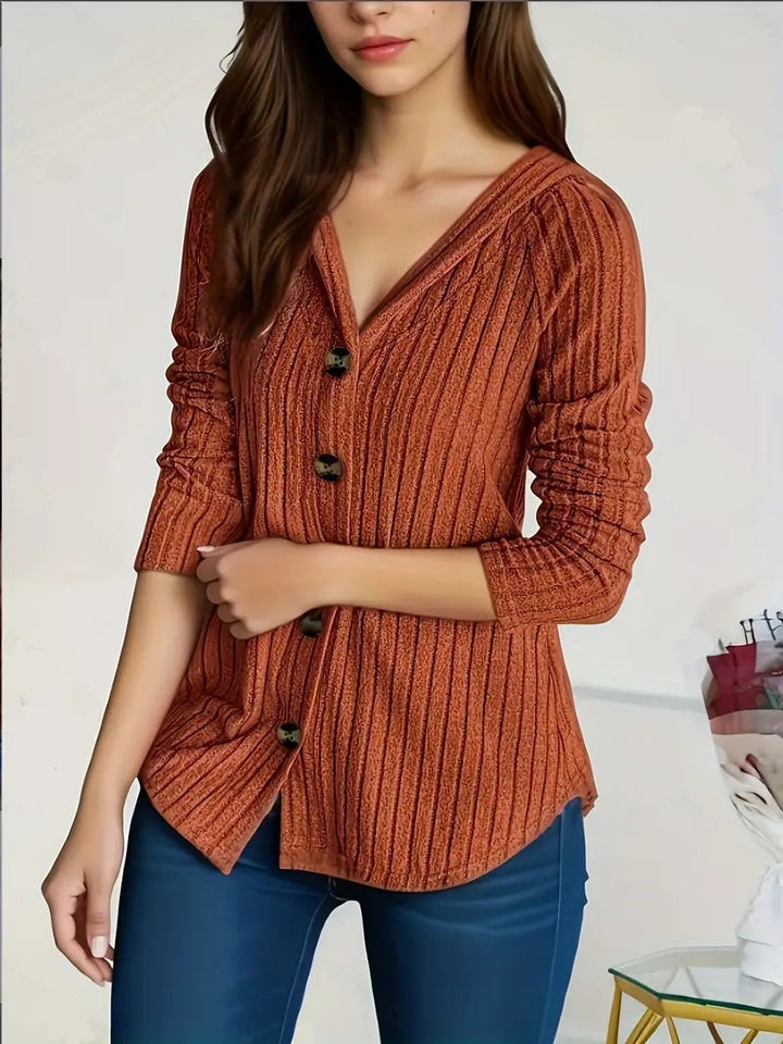 Damen nan kaschierender gerippter Strickcardigan mit V-Ausschnitt und dekorativen Knöpfen Echo Archiv
