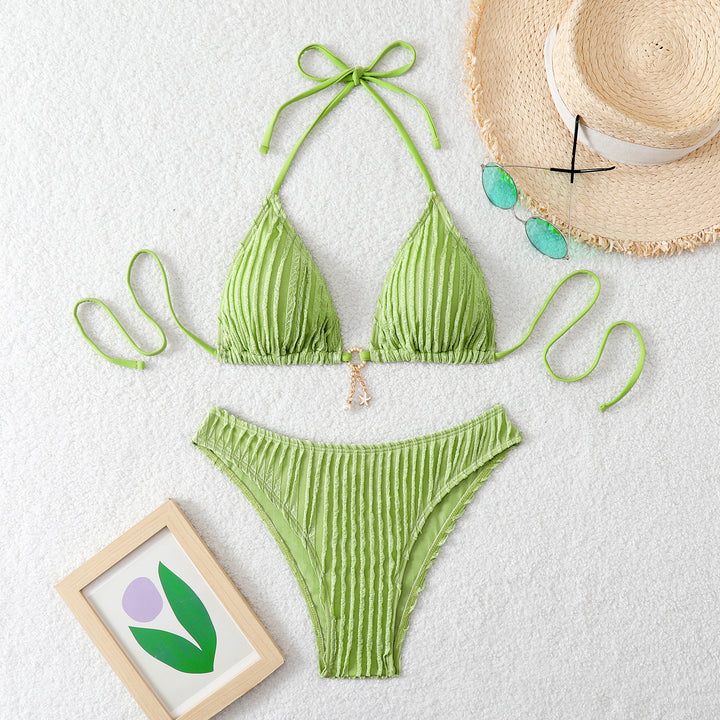 Damen Hoch geschnittenes Bikini-Set mit raffiniertem Rüschendesign Echo Archiv