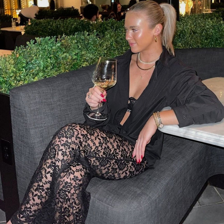 Damen Elegante Spitzenhose mit weitem Bein und hoher Taille Echo Archiv