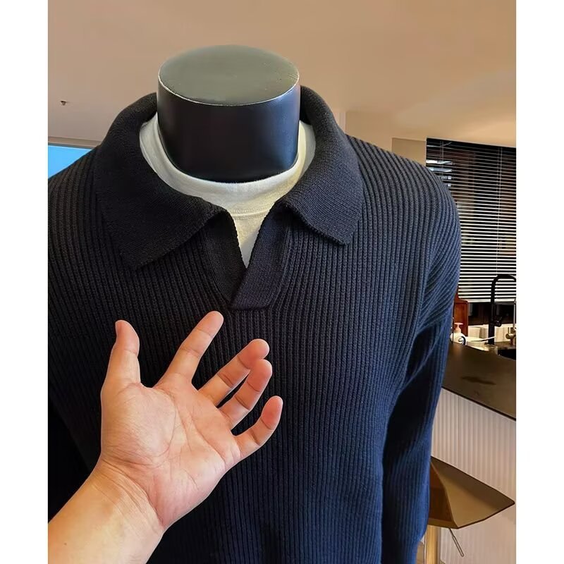 Herren Struktur-Strickpullover mit Polokragen und V‑Schlitz Echo Archiv