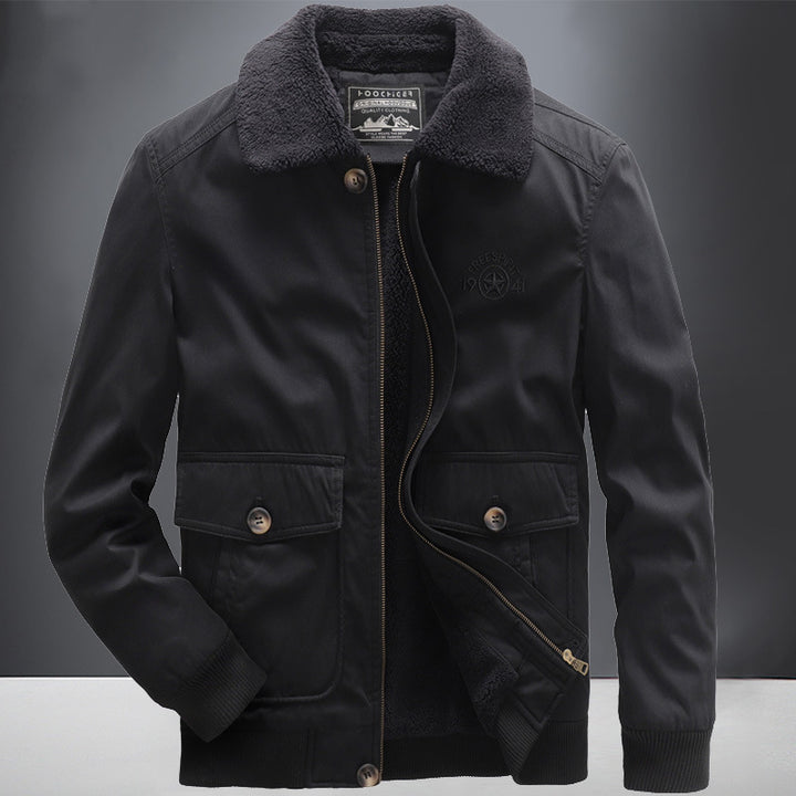 Herren Flieger-Bomberjacke mit Sherpa-Kragen und wärmender Teddyfleece-Innenlage – Brevano