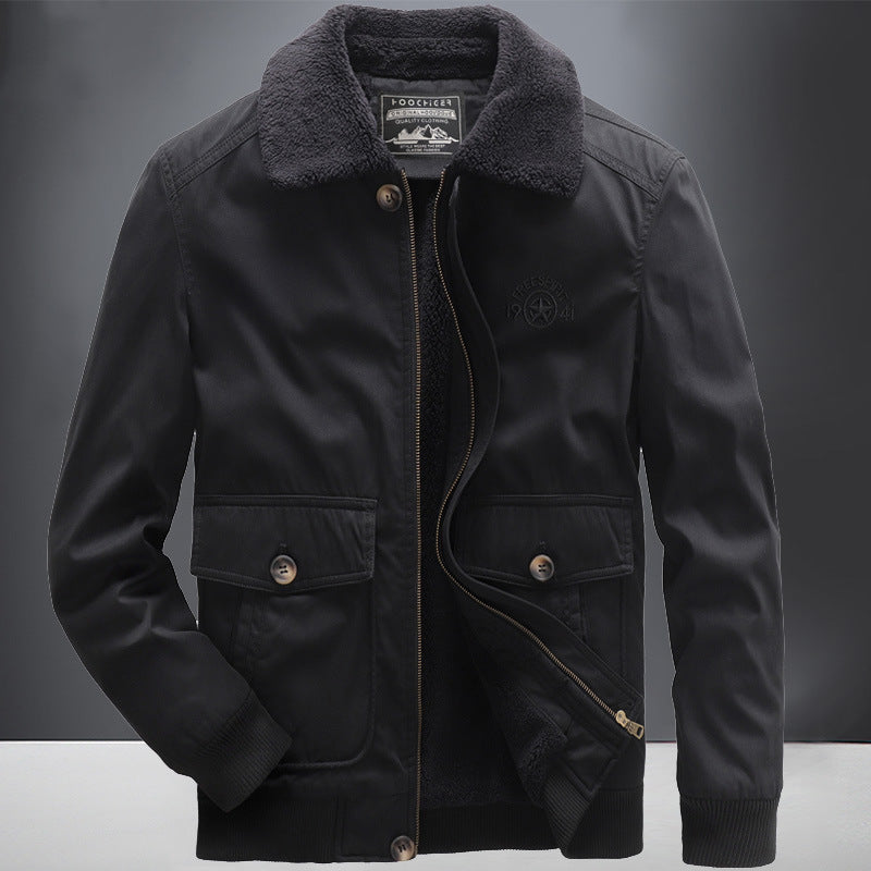 Herren Fliegerjacke im Vintage-Utility-Stil mit Teddyinnenfutter und Rippbündchen Echoarchiv