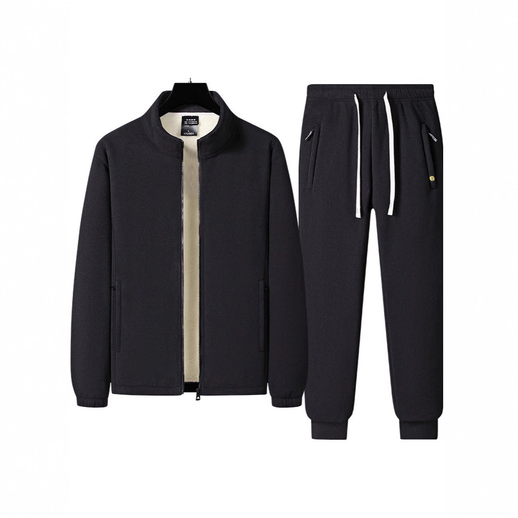 Herren dreiteiliges Fleece-Set mit wattierter Weste, Stehkragenjacke und Jogginghose – Marzano