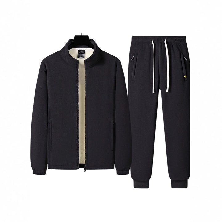 Herren dreiteiliges Fleece-Set mit wattierter Weste, Stehkragenjacke und Jogginghose – Marzano